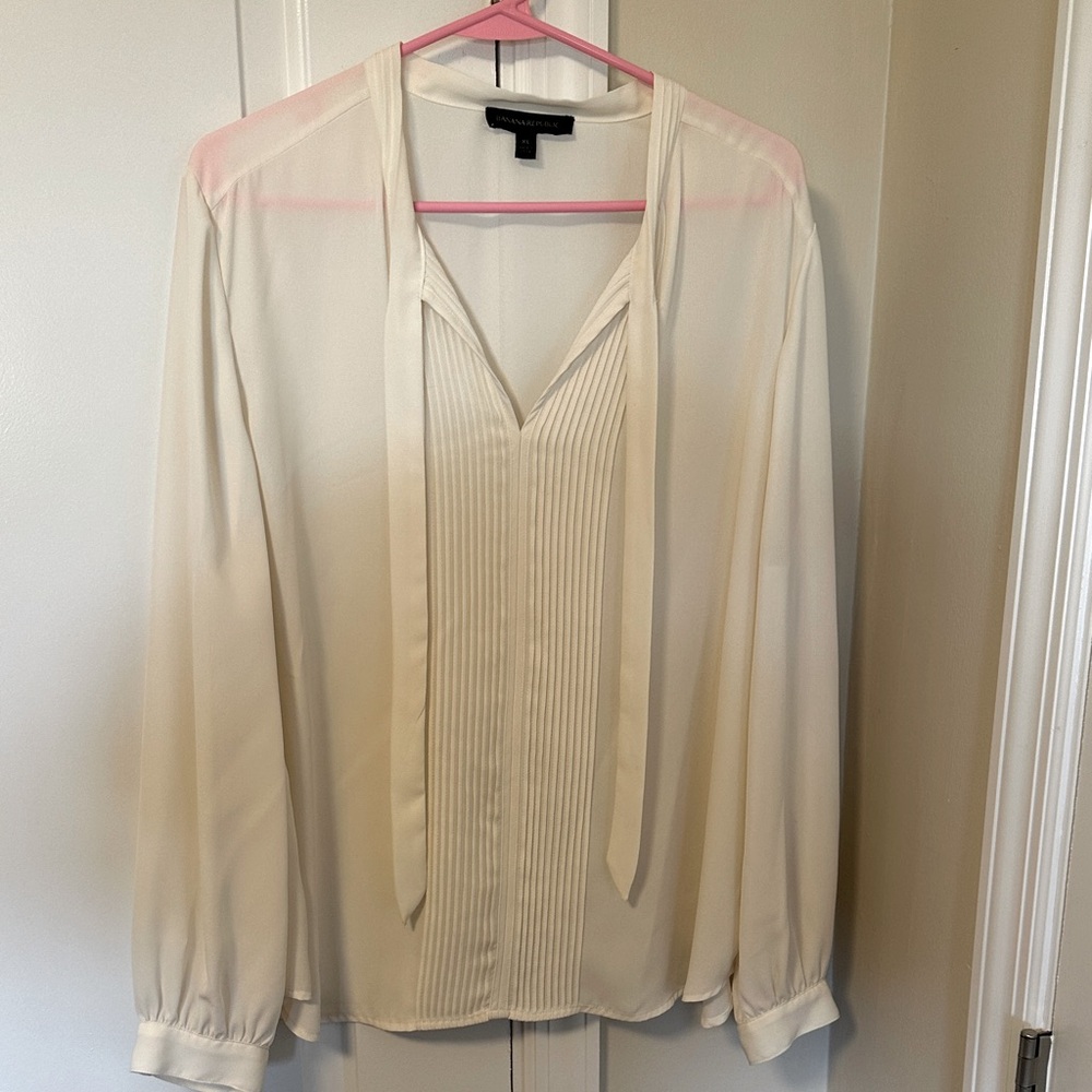 Banana Republic Tie Neck Tuxedo Blouse